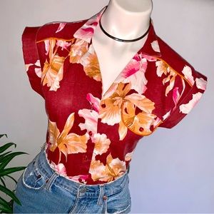 b l o o m :: Vintage Floral Pinup Tropical Short Sleeve Blouse ILGWU
